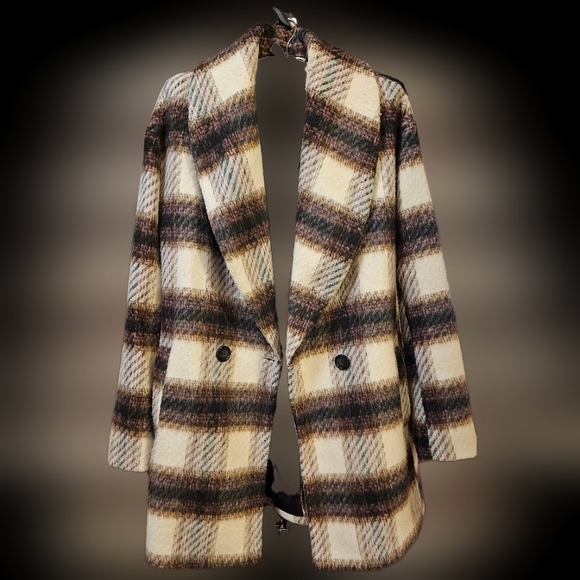 Avec Les Filles Black Plaid Shawl Collar Peacoat - Picture 6 of 6